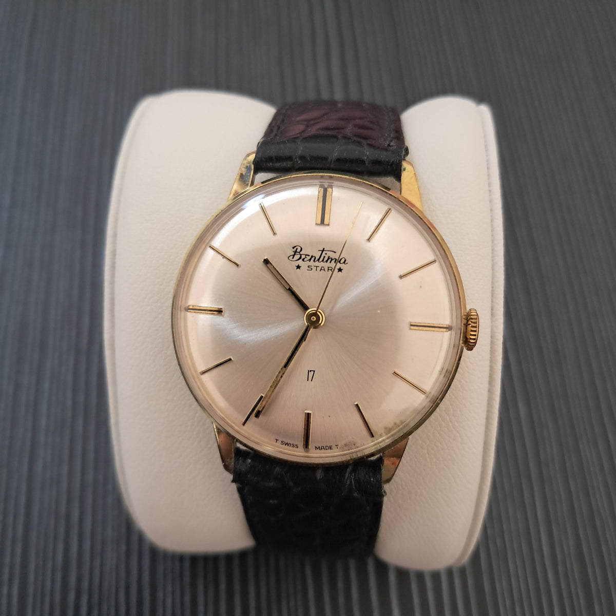 VINTAGE BENTINA STAR GP SILVER DIAL MANUAL WIND MAN'S WATCH 